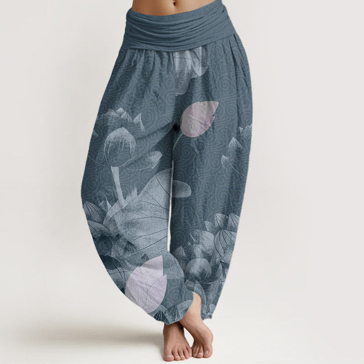 Pantaloni harem da donna con elastico in vita, in puro cotone, rosa e bianco, Buddha Stones