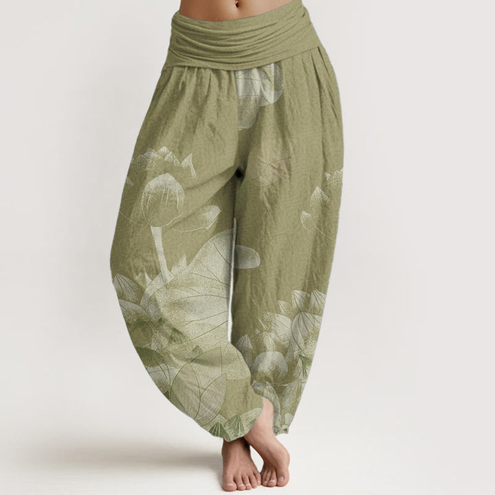 Pantaloni harem da donna con elastico in vita, in puro cotone, rosa e bianco, Buddha Stones