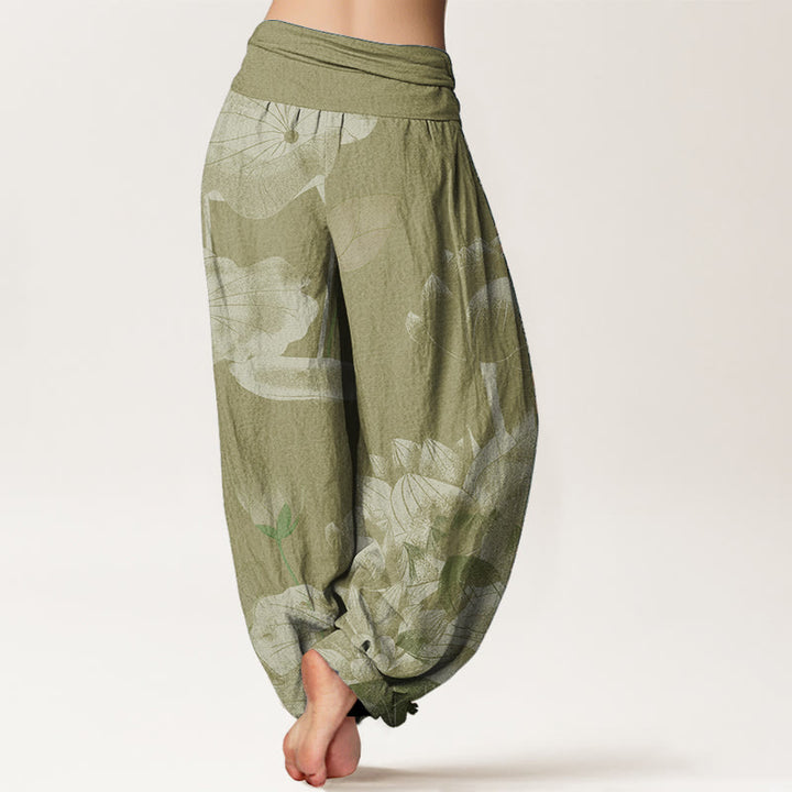 Pantaloni harem da donna con elastico in vita, in puro cotone, rosa e bianco, Buddha Stones