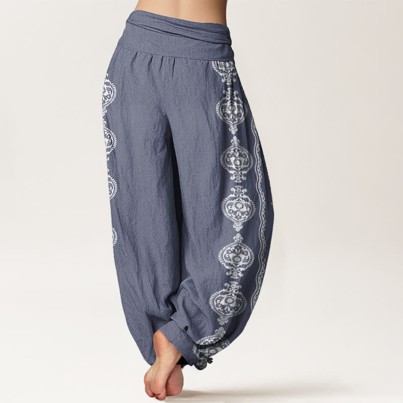 Pantaloni harem da donna con elastico in vita, in puro cotone, con motivo mandala Om Mani Padme Hum Buddha Stones