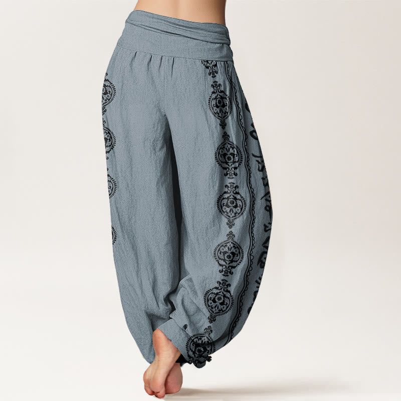 Pantaloni harem da donna con elastico in vita, in puro cotone, con motivo mandala Om Mani Padme Hum Buddha Stones
