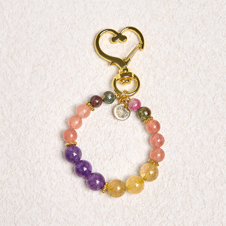 Buddha Stones, perle di quarzo fragola naturale, ametista, citrino, portachiavi dell'amore, decorazione da appendere