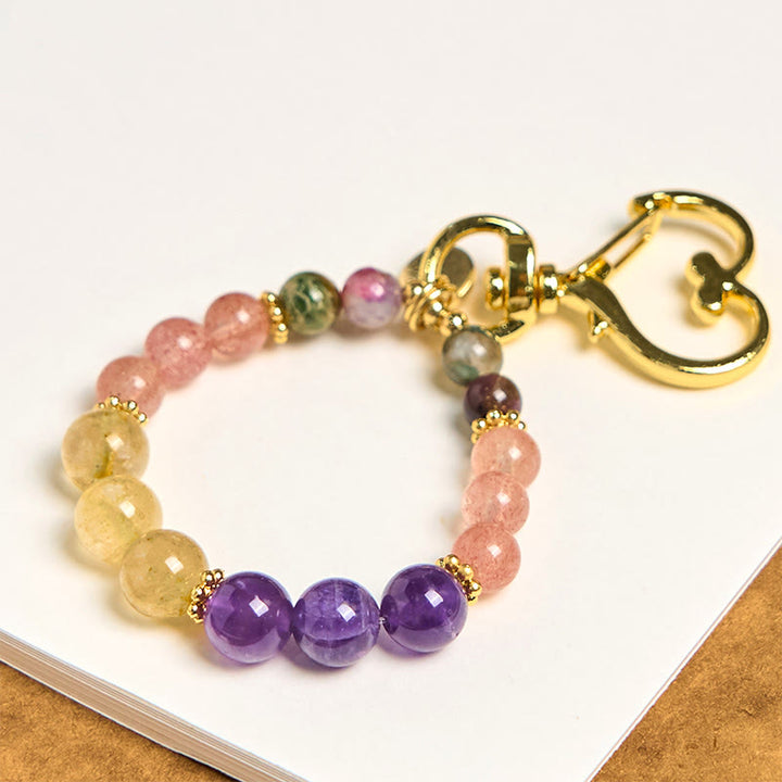 Buddha Stones, perle di quarzo fragola naturale, ametista, citrino, portachiavi dell'amore, decorazione da appendere