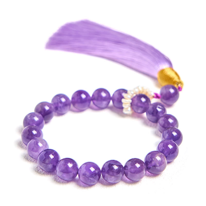 Bracciale da meditazione con nappe e perle di ametista naturale Buddha Stones