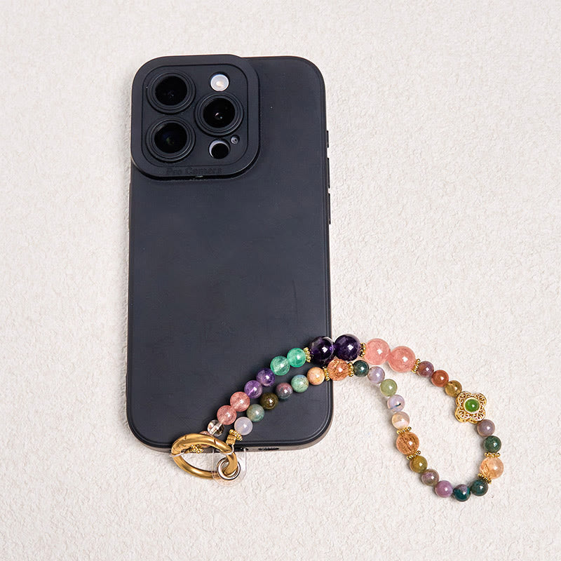 Buddha Stones Tormalina naturale Quarzo fragola Ametista Portachiavi positivo Decorazione da appendere al telefono