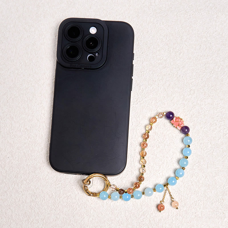 Buddha Stones naturali Super Seven Crystal Protection Portachiavi Decorazione da appendere al telefono