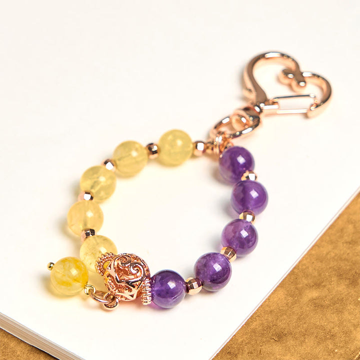 Portachiavi con perle di ametista e citrino naturali, Buddha Stones, decorazione da appendere
