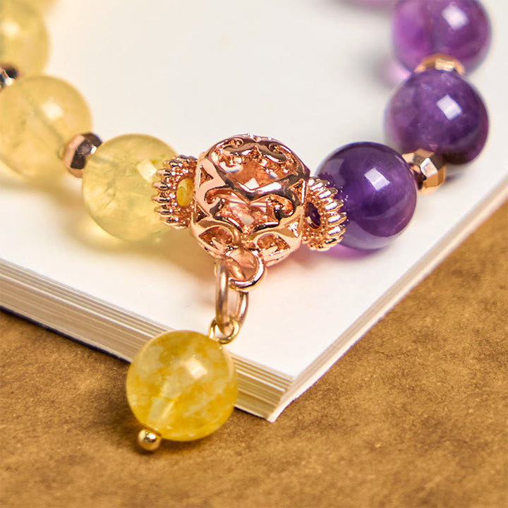 Portachiavi con perle di ametista e citrino naturali, Buddha Stones, decorazione da appendere