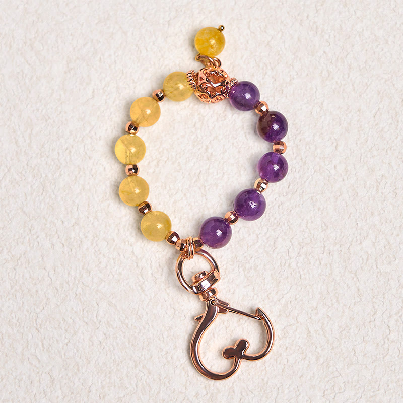 Portachiavi con perle di ametista e citrino naturali, Buddha Stones, decorazione da appendere