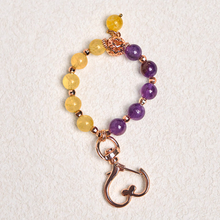 Portachiavi con perle di ametista e citrino naturali, Buddha Stones, decorazione da appendere
