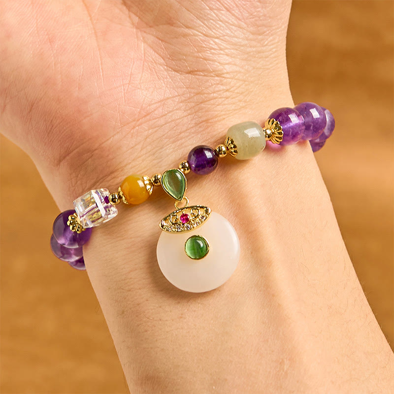 Bracciale spirituale con ciondolo a forma di fibbia della pace in ametista naturale Buddha Stones