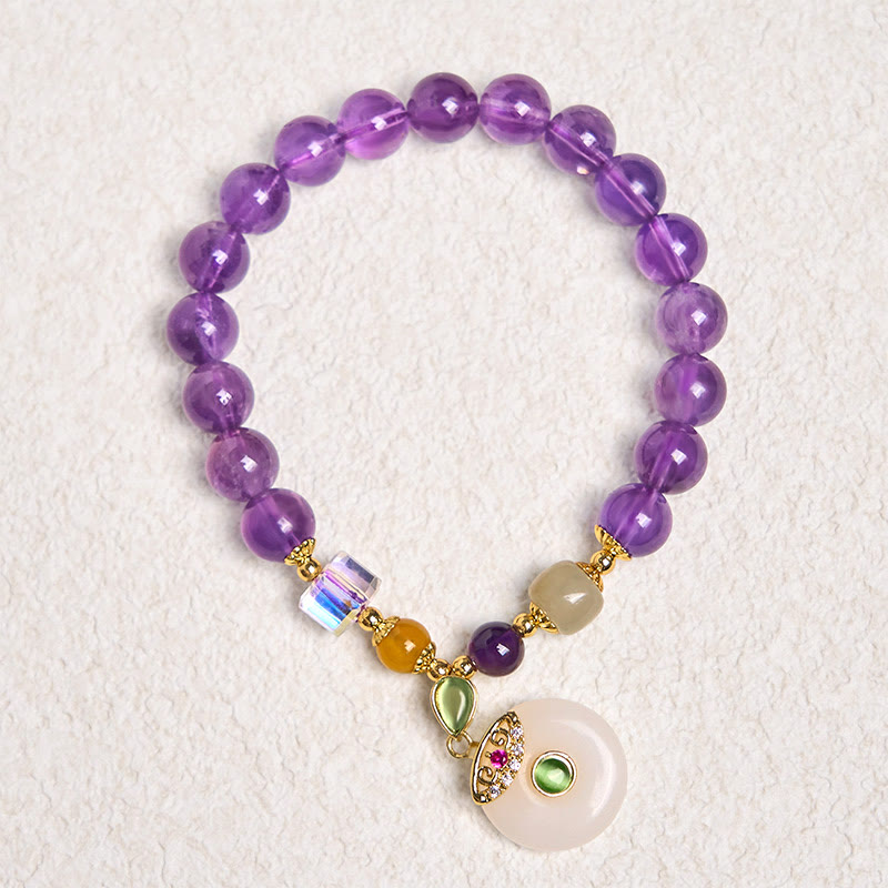 Bracciale spirituale con ciondolo a forma di fibbia della pace in ametista naturale Buddha Stones