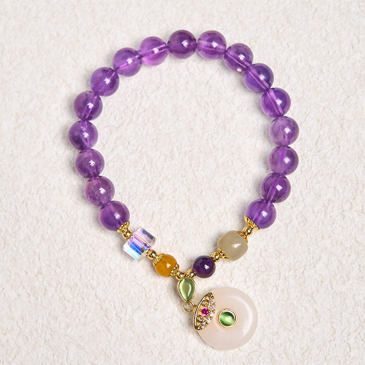 Bracciale spirituale con ciondolo a forma di fibbia della pace in ametista naturale Buddha Stones