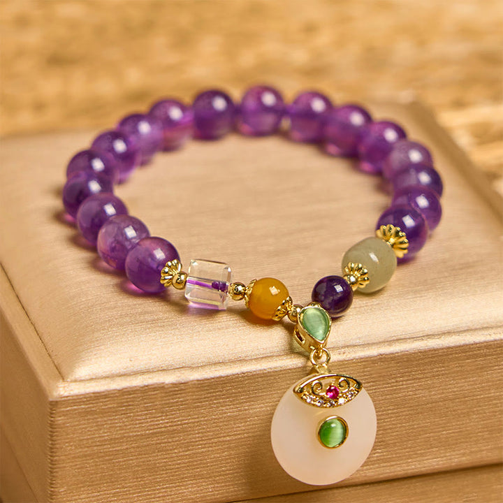 Bracciale spirituale con ciondolo a forma di fibbia della pace in ametista naturale Buddha Stones