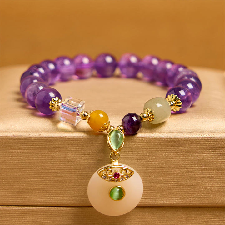 Bracciale spirituale con ciondolo a forma di fibbia della pace in ametista naturale Buddha Stones
