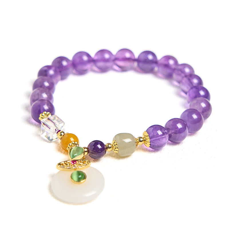 Bracciale spirituale con ciondolo a forma di fibbia della pace in ametista naturale Buddha Stones