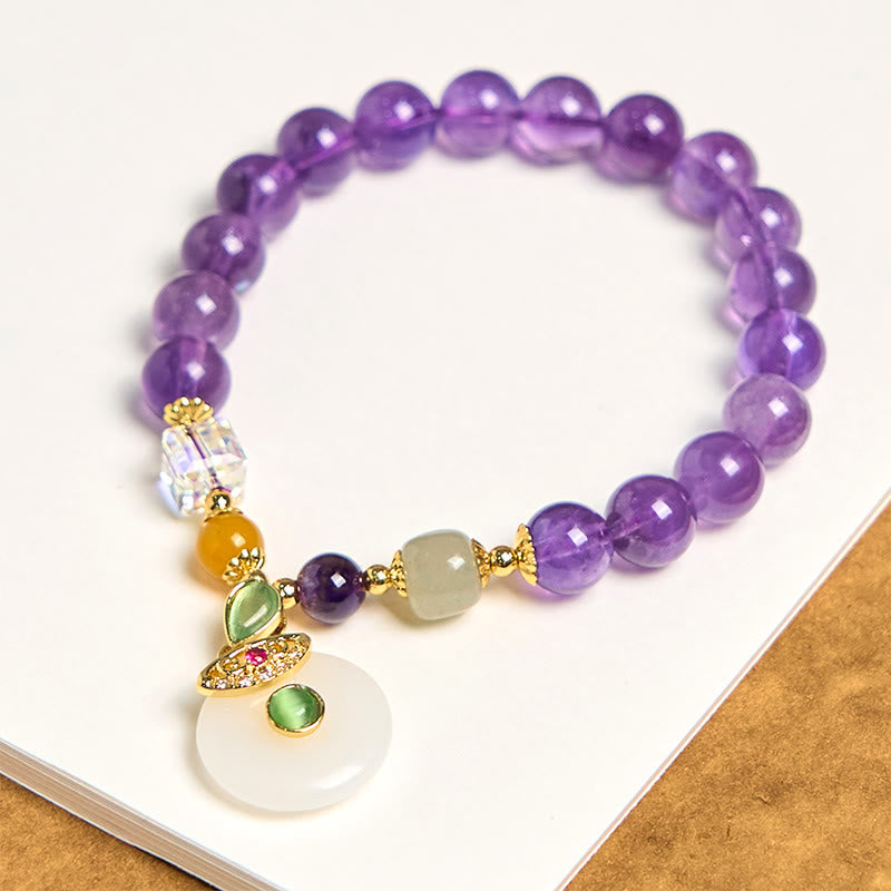 Bracciale spirituale con ciondolo a forma di fibbia della pace in ametista naturale Buddha Stones