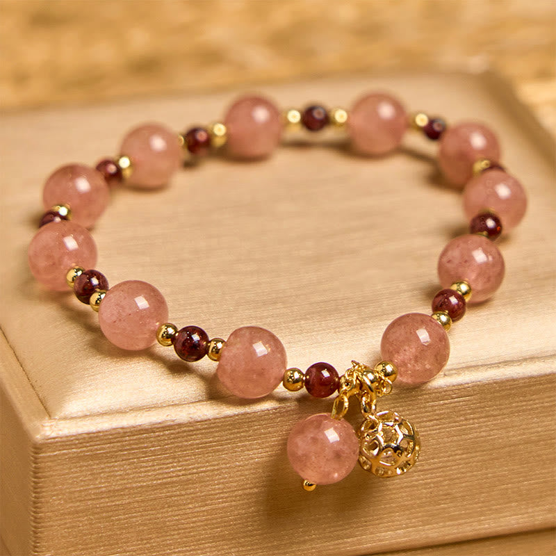 Braccialetto curativo in quarzo fragola naturale e granato Buddha Stones