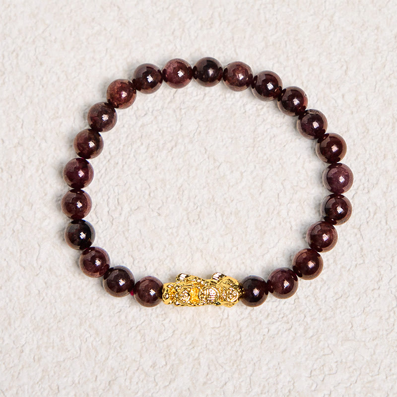 Bracciale di protezione PiXiu con perle di granato naturale Buddha Stones