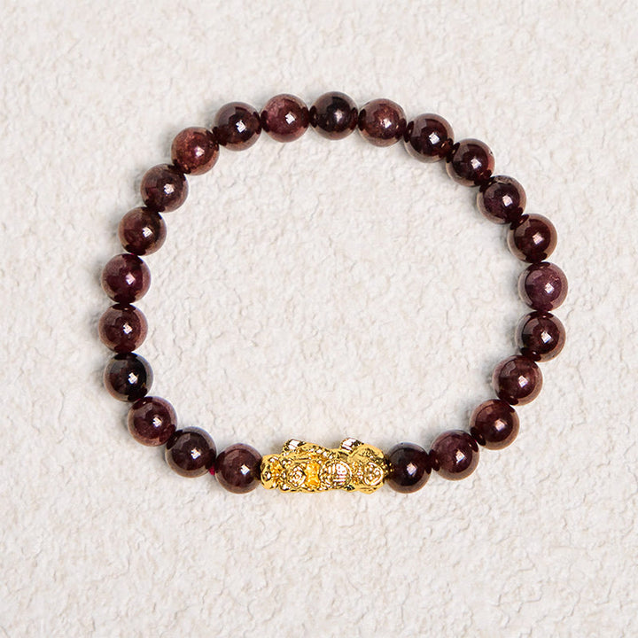 Bracciale di protezione PiXiu con perle di granato naturale Buddha Stones