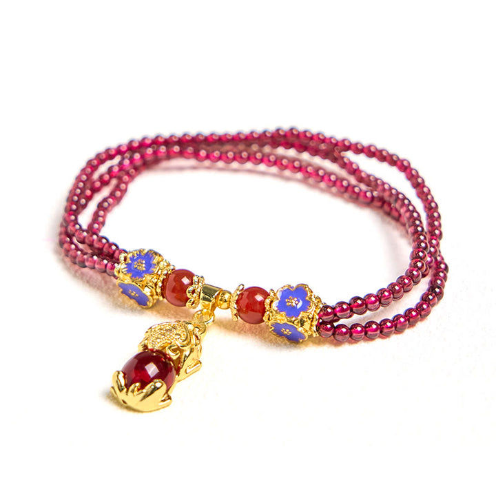 Bracciale multistrato di purificazione PiXiu Flower con perle di granato naturale da 3 mm Buddha Stones
