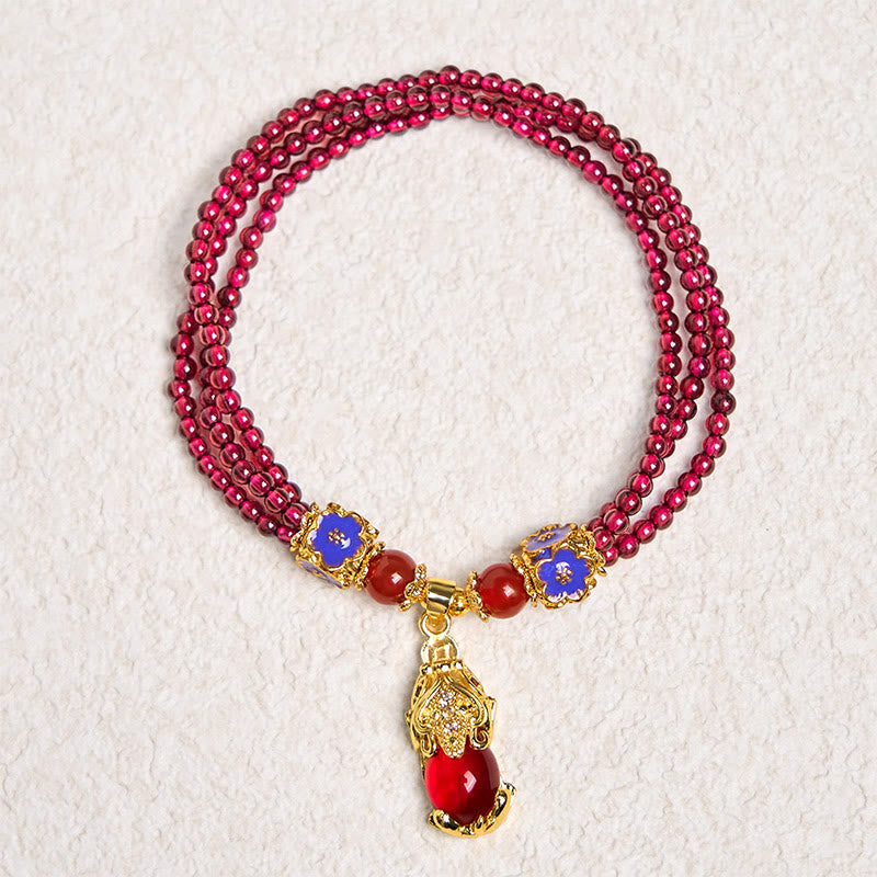 Bracciale multistrato di purificazione PiXiu Flower con perle di granato naturale da 3 mm Buddha Stones