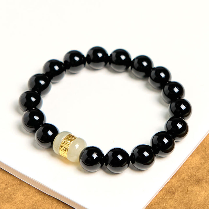 Bracciale di supporto in giada onice nera naturale Buddha Stones