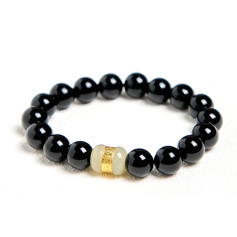Bracciale di supporto in giada onice nera naturale Buddha Stones