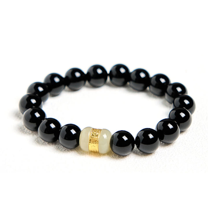Bracciale di supporto in giada onice nera naturale Buddha Stones