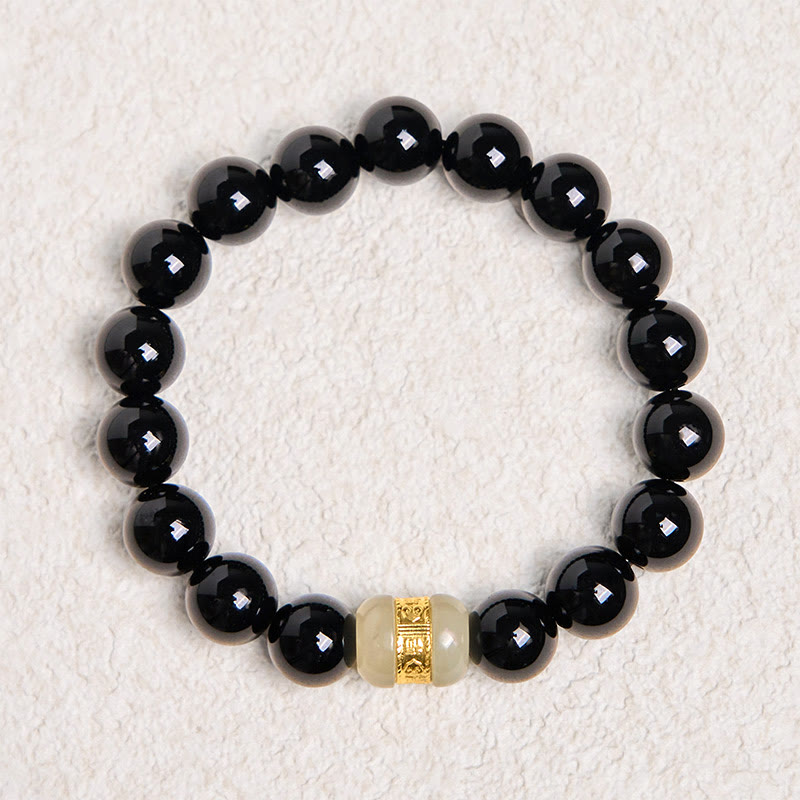 Bracciale di supporto in giada onice nera naturale Buddha Stones
