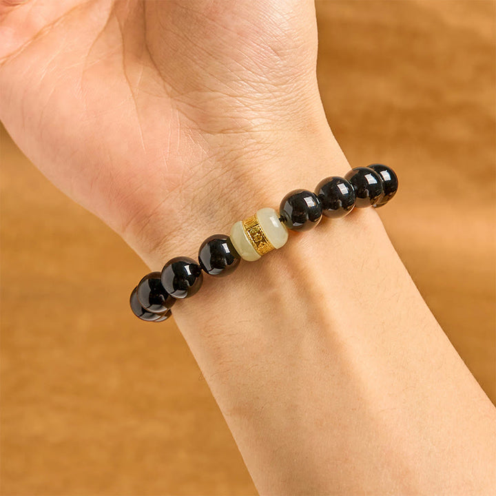 Bracciale di supporto in giada onice nera naturale Buddha Stones