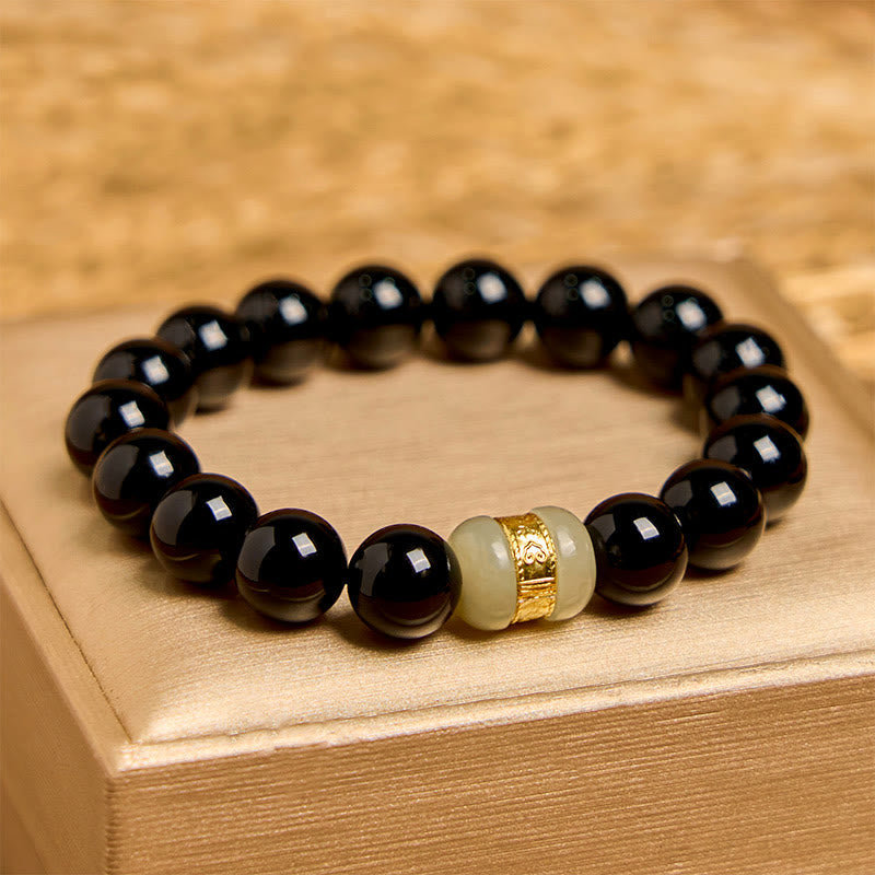 Bracciale di supporto in giada onice nera naturale Buddha Stones