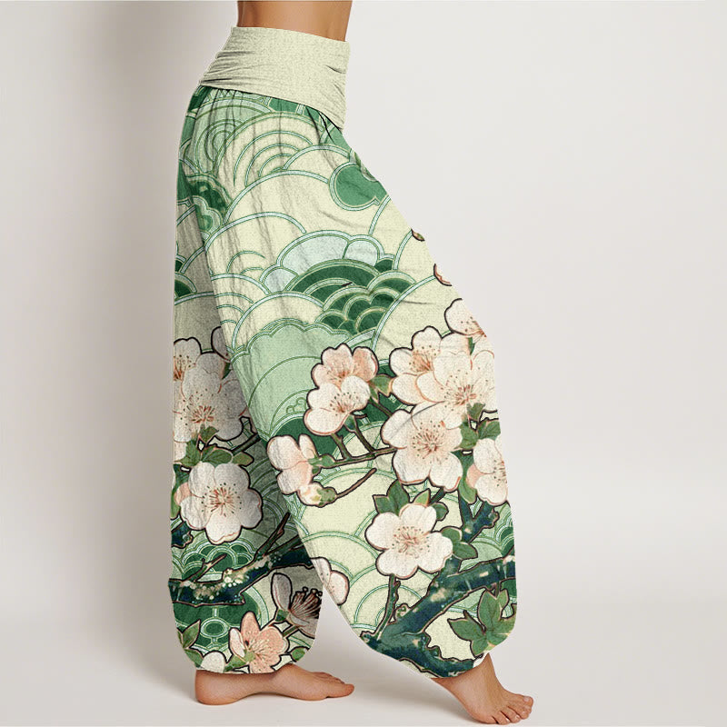 Pantaloni harem da donna con elastico in vita e motivo a onde di fiori di ciliegio Buddha Stones - image 7