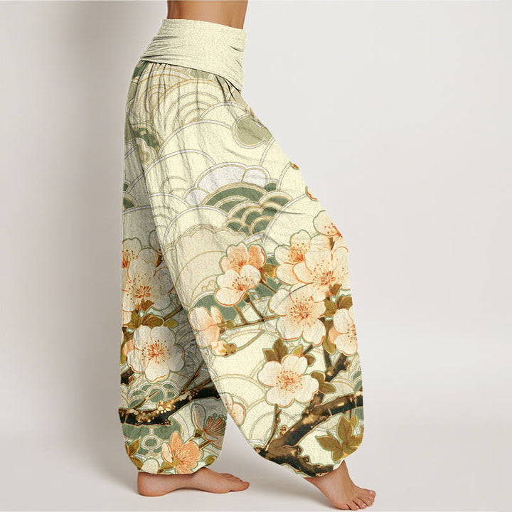 Pantaloni harem da donna con elastico in vita e motivo a onde di fiori di ciliegio Buddha Stones - image 10