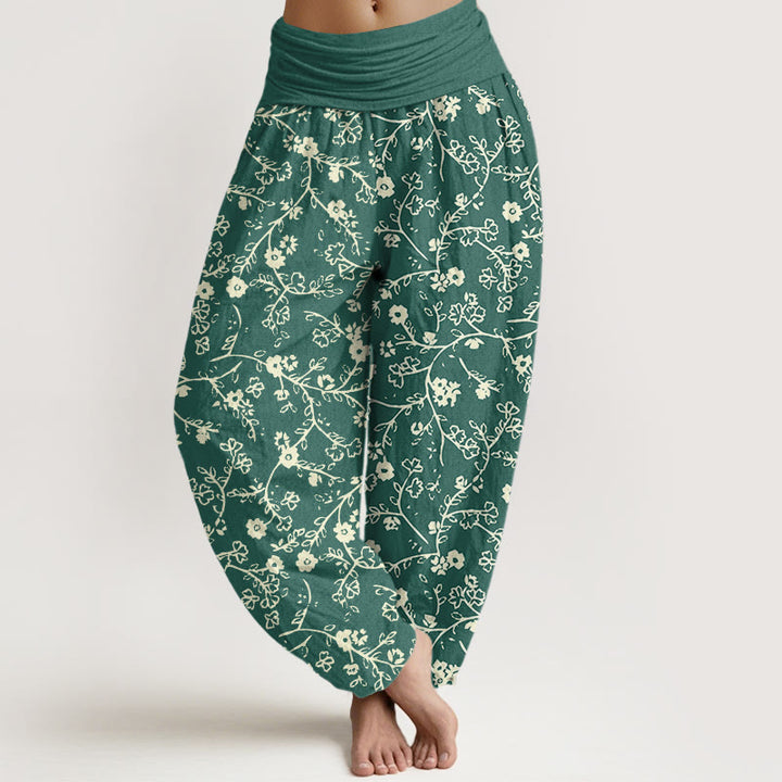 Pantaloni harem da donna con elastico in vita, modello di ramo di fiori Buddha Stones , design semplice - SeaGreen - US22, UK/AU26, EU54 (6XL) - image 1