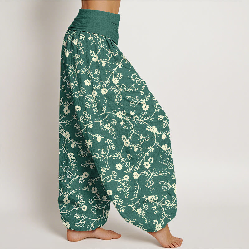 Pantaloni harem da donna con elastico in vita, modello di ramo di fiori Buddha Stones , design semplice - image 3