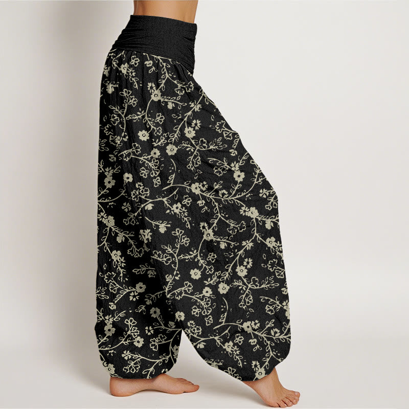 Pantaloni harem da donna con elastico in vita, modello di ramo di fiori Buddha Stones , design semplice - image 7