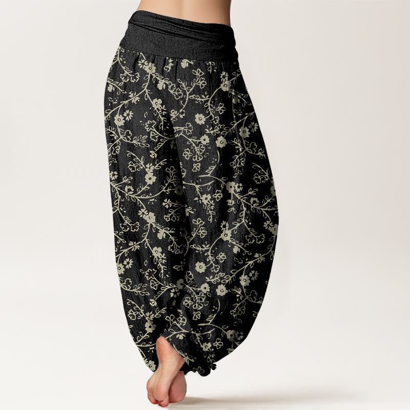 Pantaloni harem da donna con elastico in vita, modello di ramo di fiori Buddha Stones , design semplice - image 6