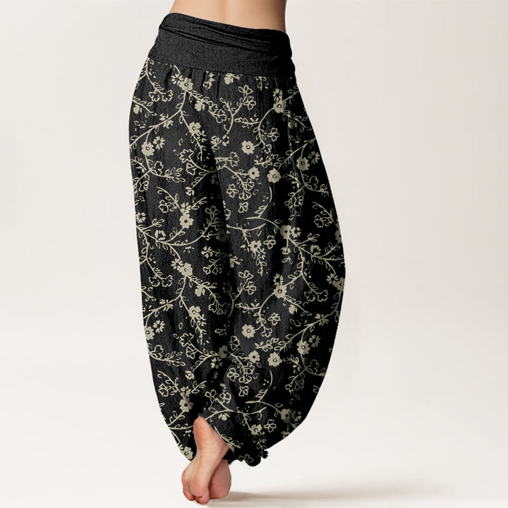 Pantaloni harem da donna con elastico in vita, modello di ramo di fiori Buddha Stones , design semplice - image 6