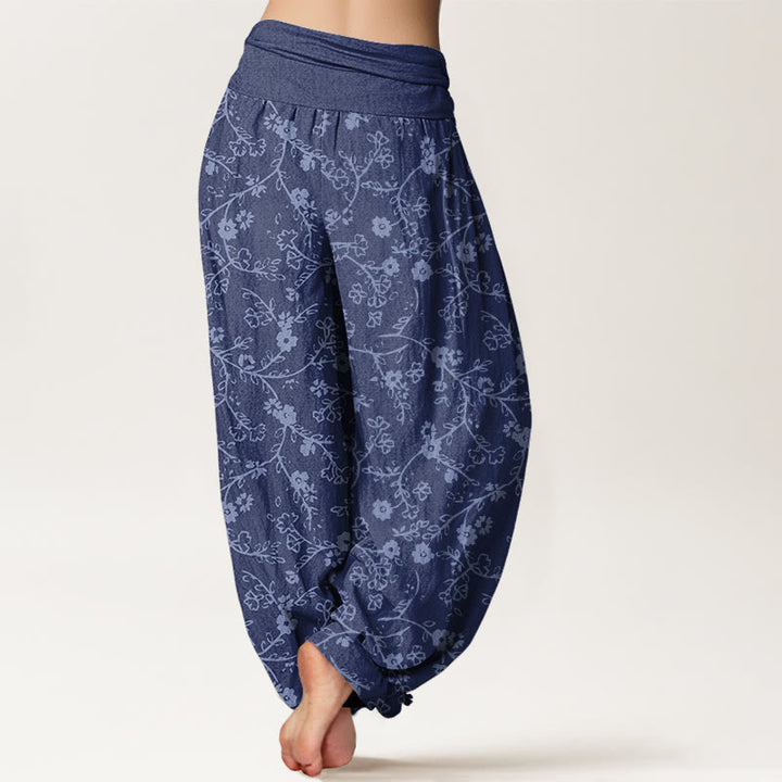 Pantaloni harem da donna con elastico in vita, modello di ramo di fiori Buddha Stones , design semplice - image 9