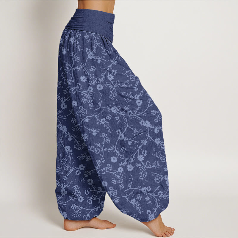 Pantaloni harem da donna con elastico in vita, modello di ramo di fiori Buddha Stones , design semplice - image 10
