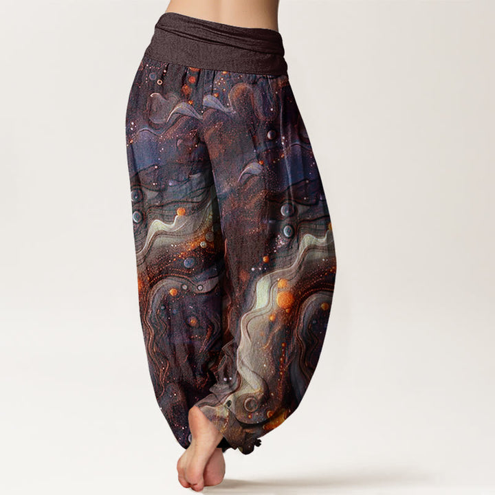 Pantaloni harem da donna con elastico in vita e motivo a stelle dorate oceaniche Buddha Stones - image 5