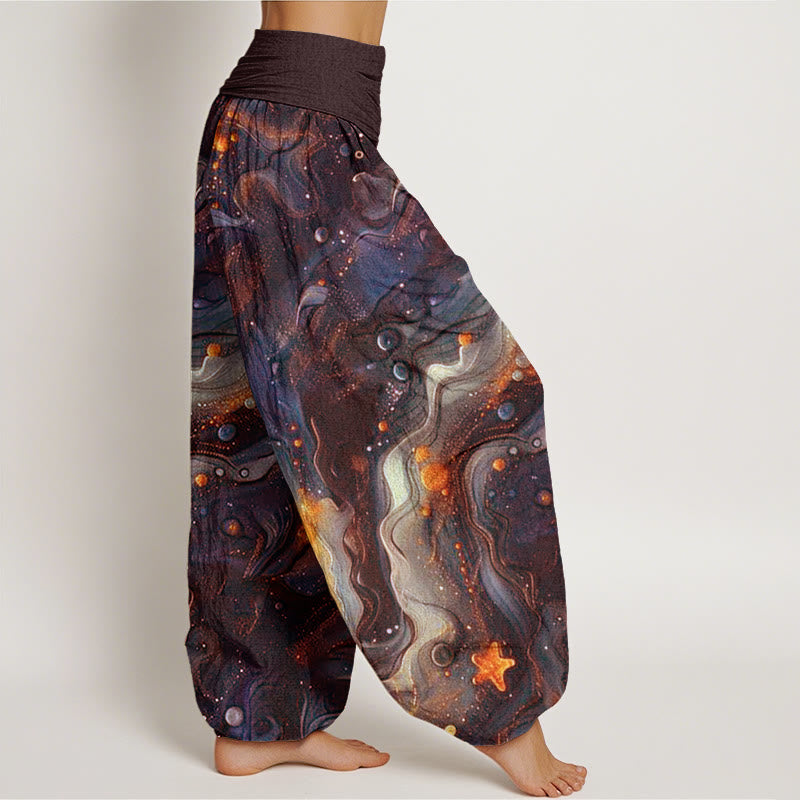 Pantaloni harem da donna con elastico in vita e motivo a stelle dorate oceaniche Buddha Stones - image 7