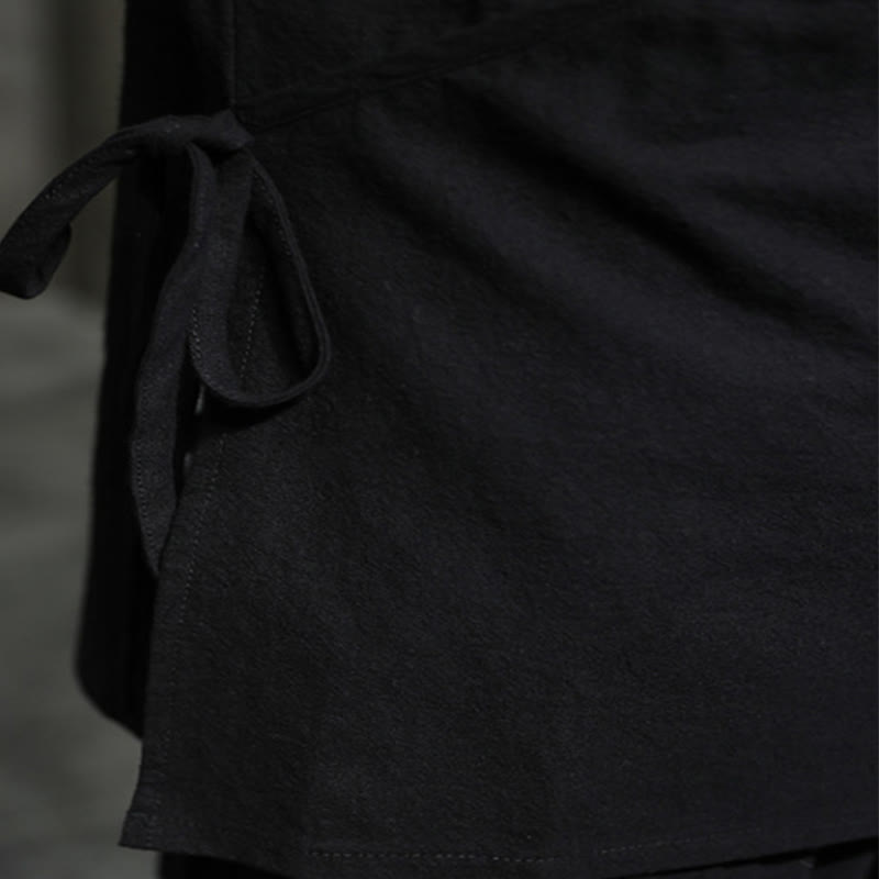 Camicia da uomo in cotone e lino a maniche lunghe con lacci e bottoni, modello Buddha Stones - image 10