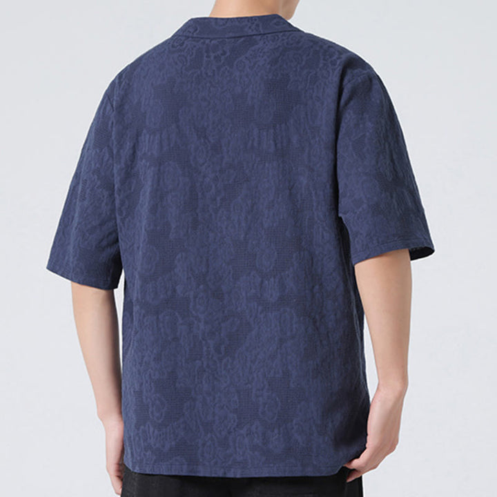 Camicia da uomo in lino e cotone a maniche corte, con colletto alto, in jacquard anticato, con bottoni a rana, etnica, con Buddha Stones , abbigliamento Tai Chi
