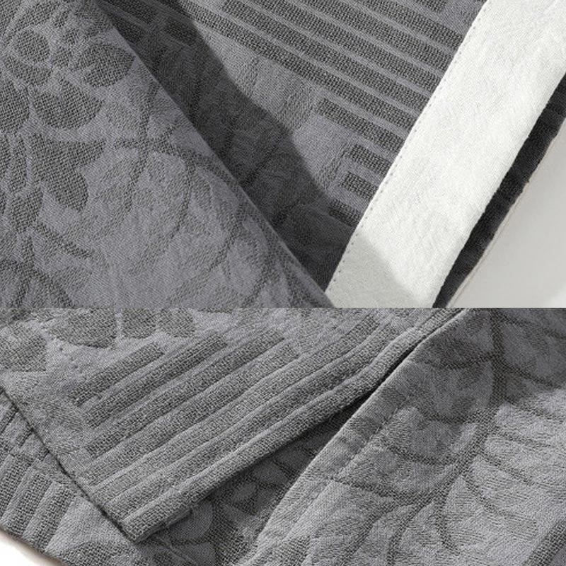 Camicia da uomo estiva casual in cotone a maniche corte con colletto alla coreana e motivo floreale jacquard Buddha Stones, chiusura con bottoni a rana e colore a contrasto. - image 8