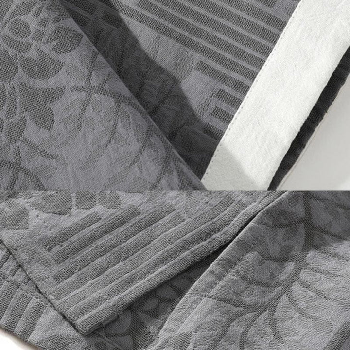 Camicia da uomo estiva casual in cotone a maniche corte con colletto alla coreana e motivo floreale jacquard Buddha Stones, chiusura con bottoni a rana e colore a contrasto. - image 8