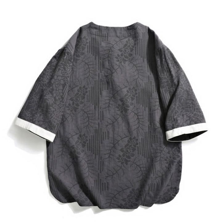 Camicia da uomo in cotone a mezza manica, con scollo a giro, in stile casual retrò, con bottoni cinesi e motivo a rana, motivo Buddha Stones