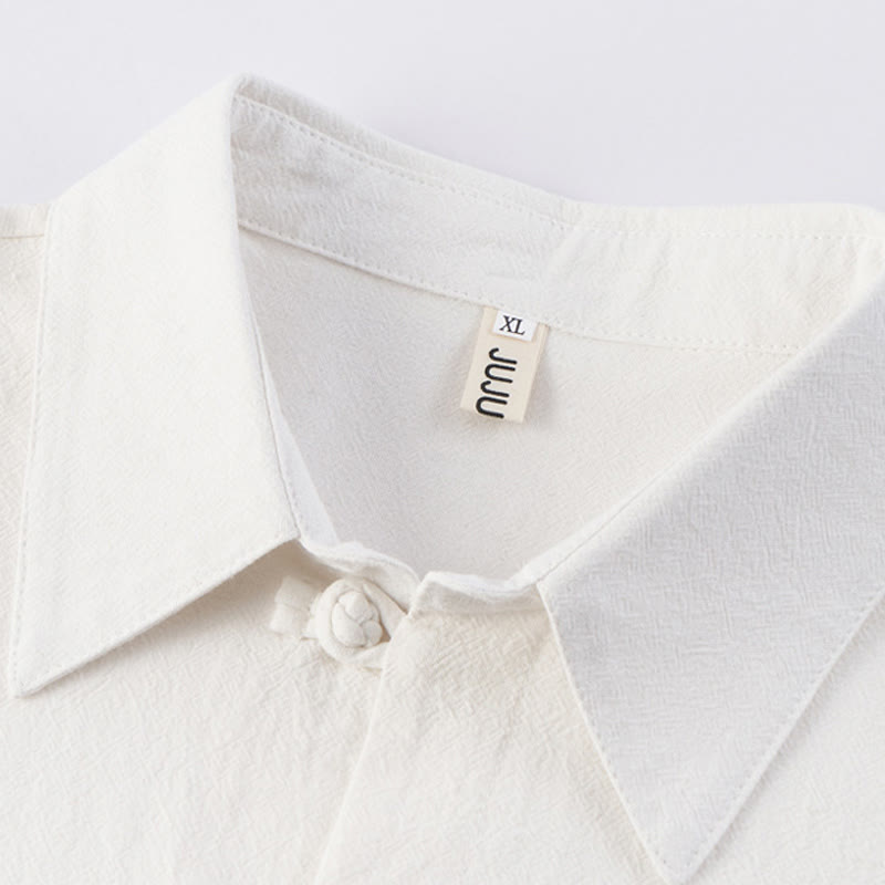 Set da meditazione da uomo in cotone e lino, con tasche, in 2 pezzi, casual, con camicia e pantaloni con coulisse, in tinta unita, con bottoni a metà bottone, Buddha Stones