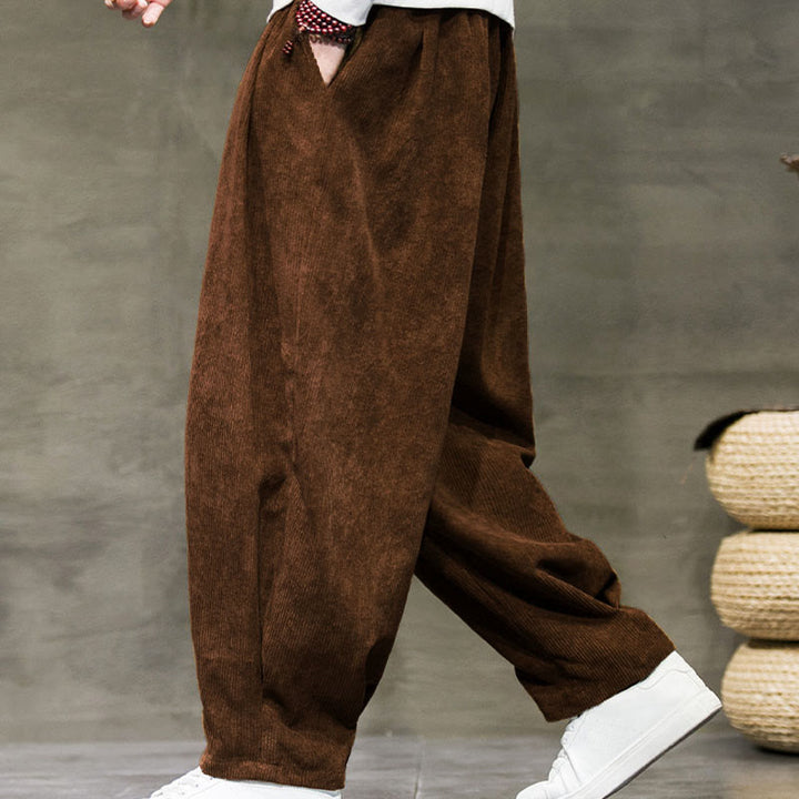 Pantaloni da uomo Buddha Stones Casual in cotone tinta unita con tasche - image 32